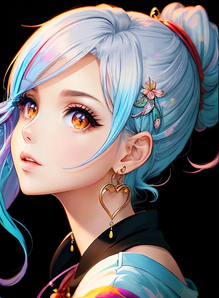 ((qualidade superior)), ((obra prima)), ((realisitic)), (Detalhes),animesco、estilo anime、 (1 mulher)Earrings accessories only、Close up retrato da mulher com cabelo castanho escuro、Olhos brilhantes muito bonitos, Como vidro cristalino、Tampos、summer outfit、4K high-definition digital art、stunning digital illustration、Impressionante arte 8K、arte de fantasia digital colorida、colorido e brilhante、belas obras de arte digitais、Arte Anime Digital Colorida、Retrato da mulher bonita、8K HD Arte Digital Wallpaper、 lindo pintura digital