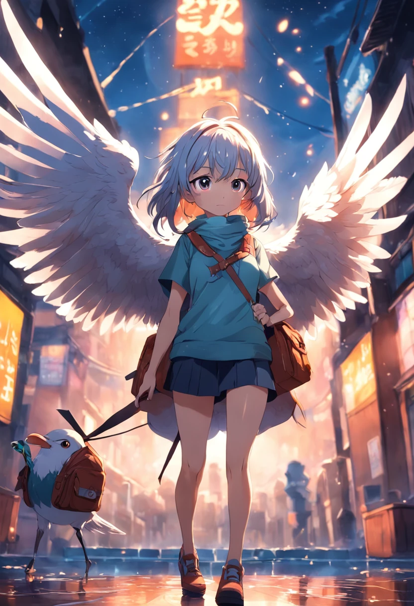 I would like to turn this bird into a coastal bird in a cartoon, animal fofinho, Put a backpack on your back and adjust the wings that are duplicated