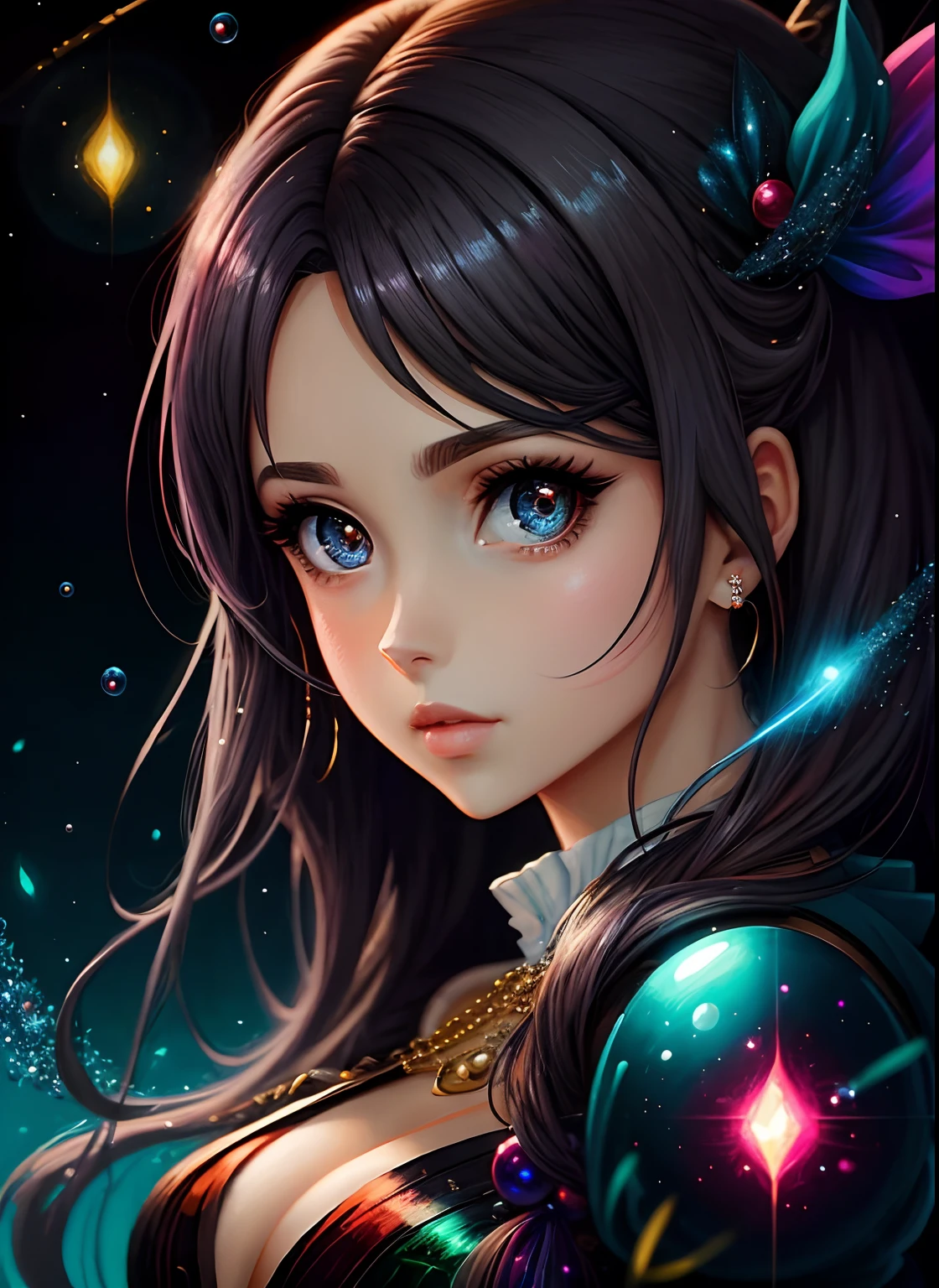 ((best quality)), ((master part)), (real), (detalhe),estilo anime, (1 mulher) Anime-like mulher bonita com cabelo preto, belos olhos brilhantes como vidro cristalino, 4K high-definition digital art, Stunning digital illustrations, Impressionante arte 8K, Arte de fantasia digital colorida, colorido e brilhante, bela arte digital, pintura digital colorida, arte de anime digital, retrato bonito da mulher, 8K HD Arte Digital Wallpaper, lindo pintura digital