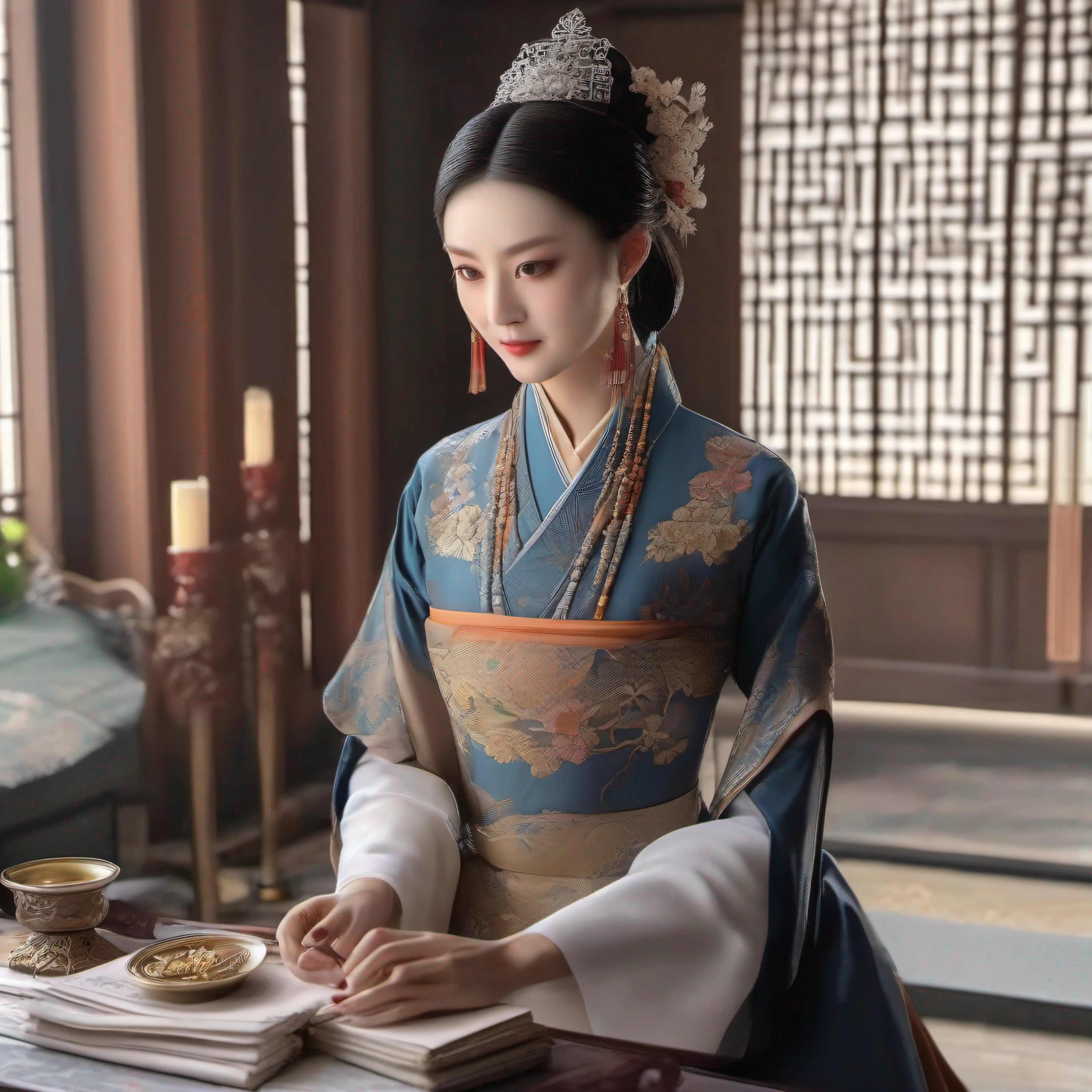 ancientry，Palace maid styling，Palace maid，Face makeup，Grandma Rong，Handmaid，Ultra-clear real faces，Ultra-detailed detail textures，Selfie diagram，Qing dynasty，Ancient makeup，solo person，The head accounts for one-third