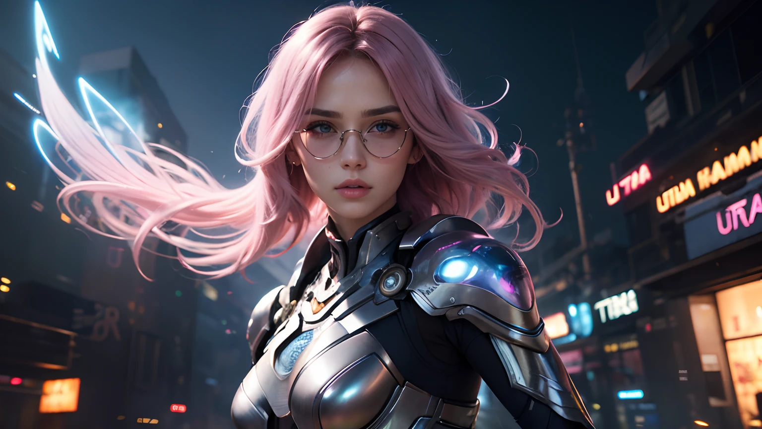 beautiful pink long hair, women wearing pink stylist shield sunglasses