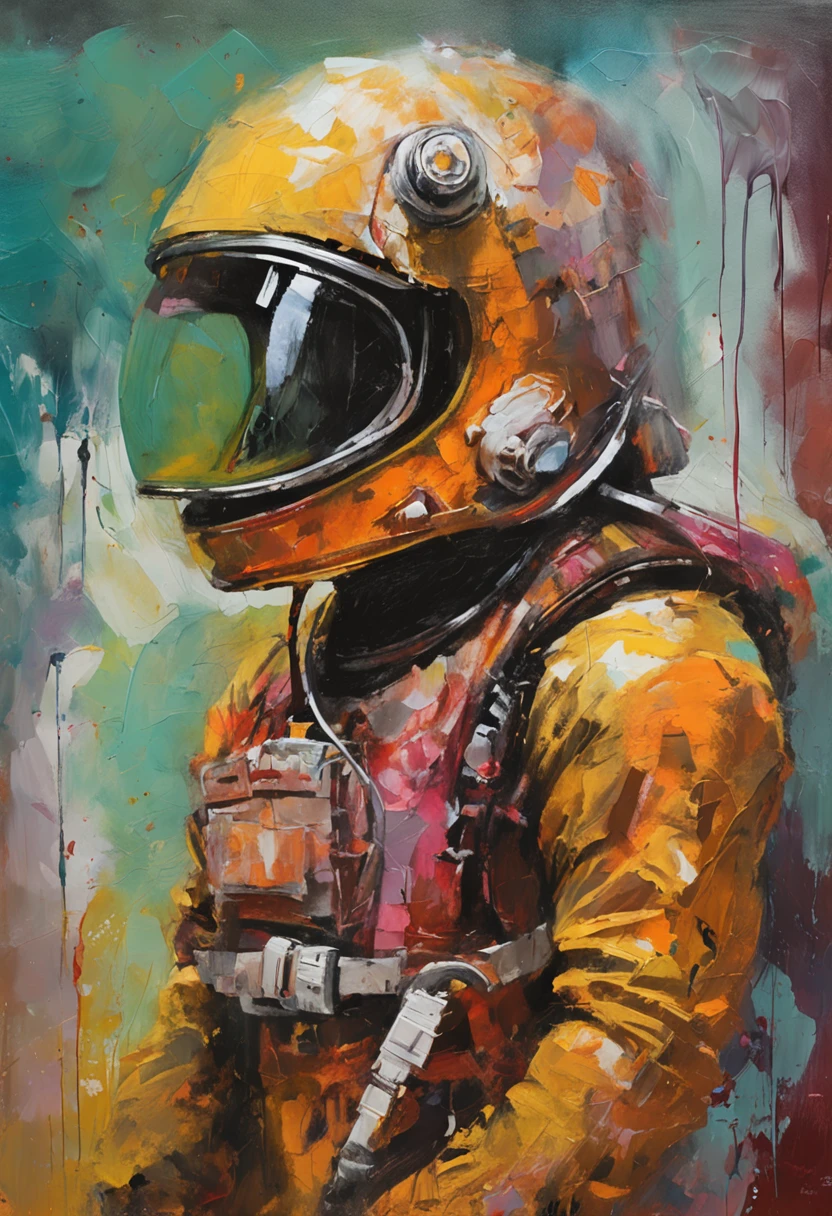 astronauts  Mars, action pose, ,captured in soft lighting and delicate  Colorful,  , in the style of Jeremy Mann, textured palette knife work.rozalski