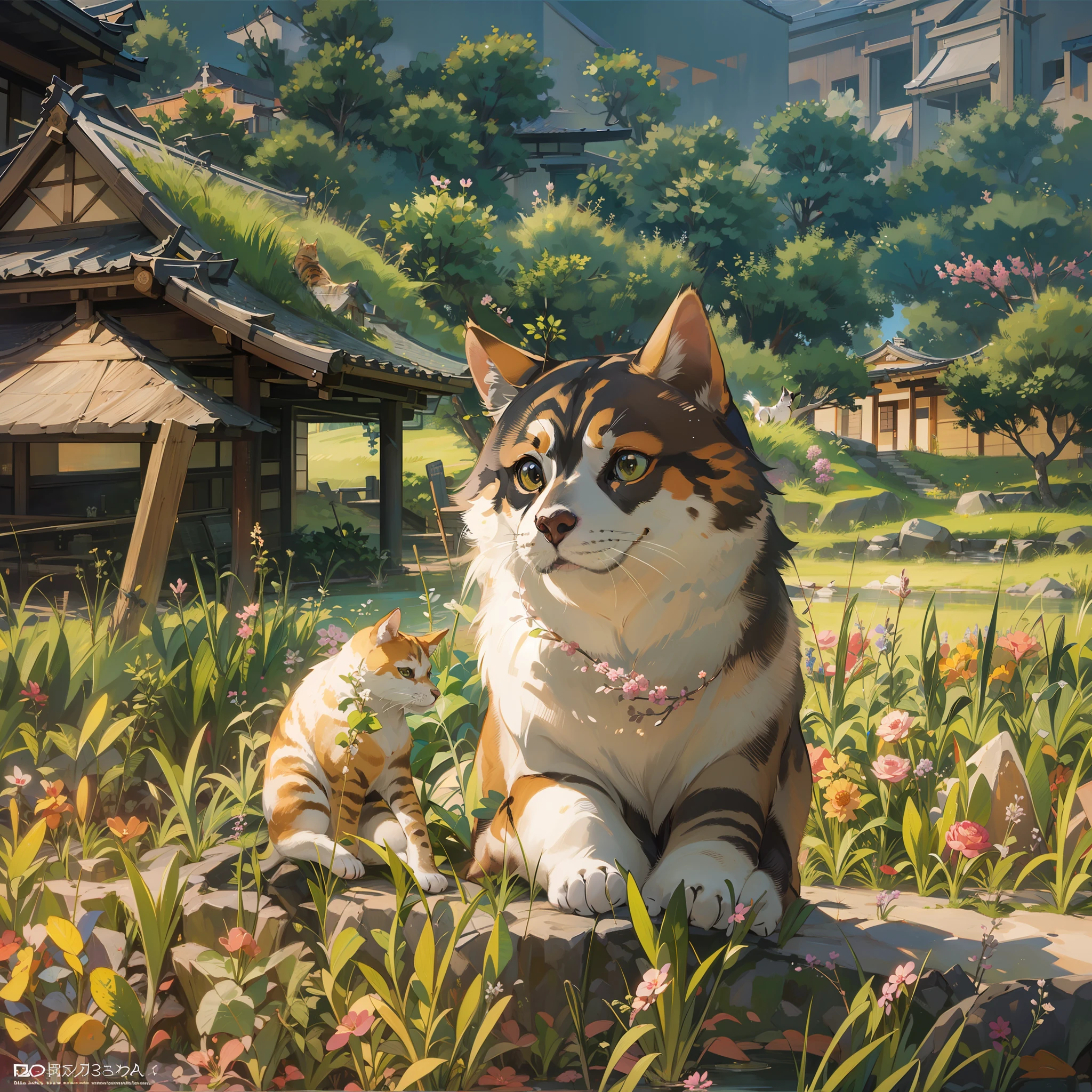 Cats with missing stretches:1.8,Relaxing Shiba Inu:1.8,Shiba dog:1.8,Scenery of the old Japan,Japanese houses:1.8,rice paddy:1.8,Japan countryside:1.8,Plowing the field:1.8,dutch angle shot,ground-level shot,low angle,full body shot,medium shot,Countryside,landscape in Japan:1.8,Landscape painting,no humans:1.8,4K, (Raw photo: 1.2), (Realism: 1.4), (masutepiece: 1.3), (exquisite detailing: 1.2), Delicate and beautiful details, (Eye Detail), (Facial Detailed), (Highest Quality) :1.4), (Hyper-Resolution: 1.2), cinematric light, (very detailed illustration), (Best Quality, Super Resolution, depth of fields, Wide light, natural shadows