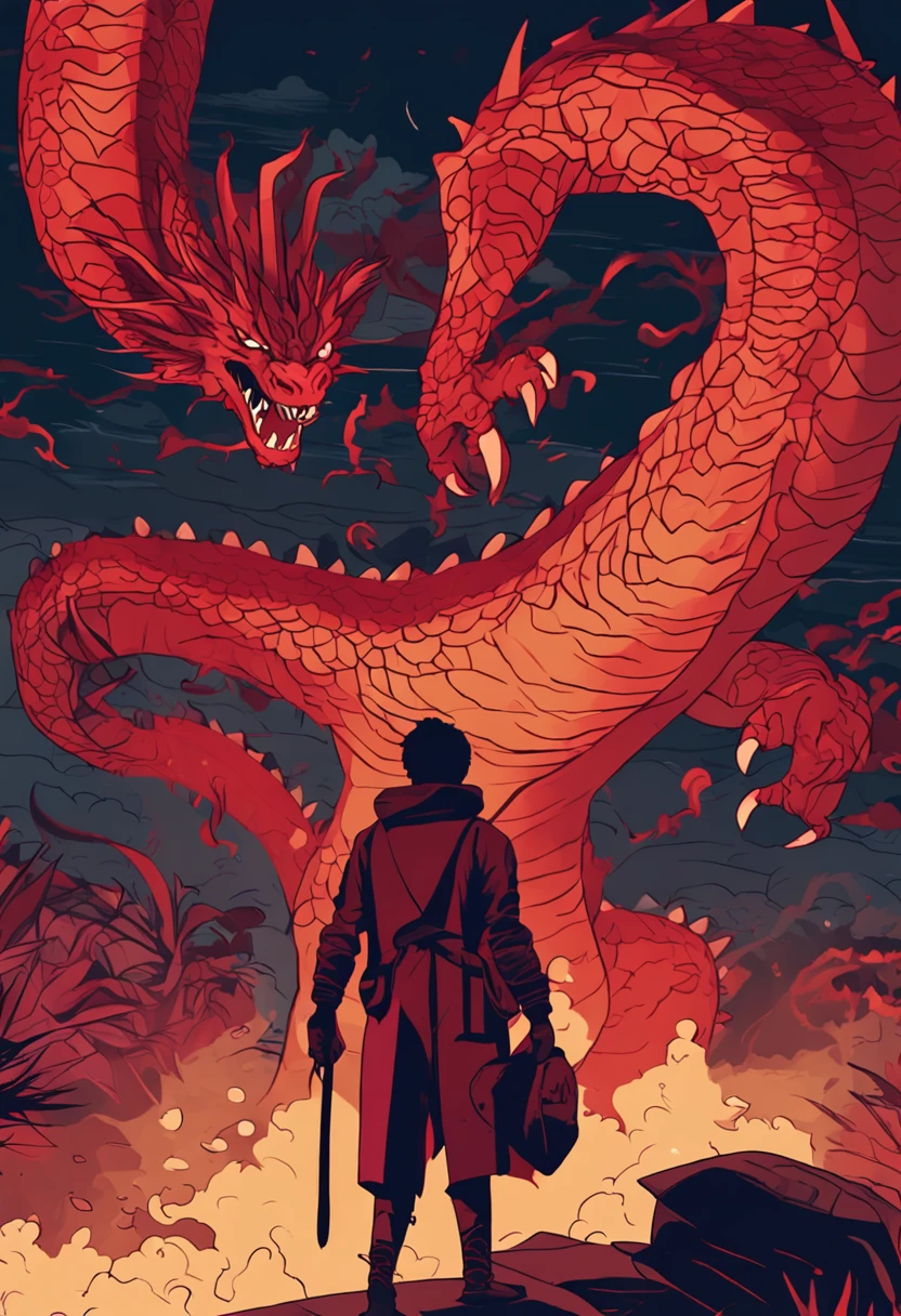 criar uma imagem de hiro lutando com um dragao vermelho