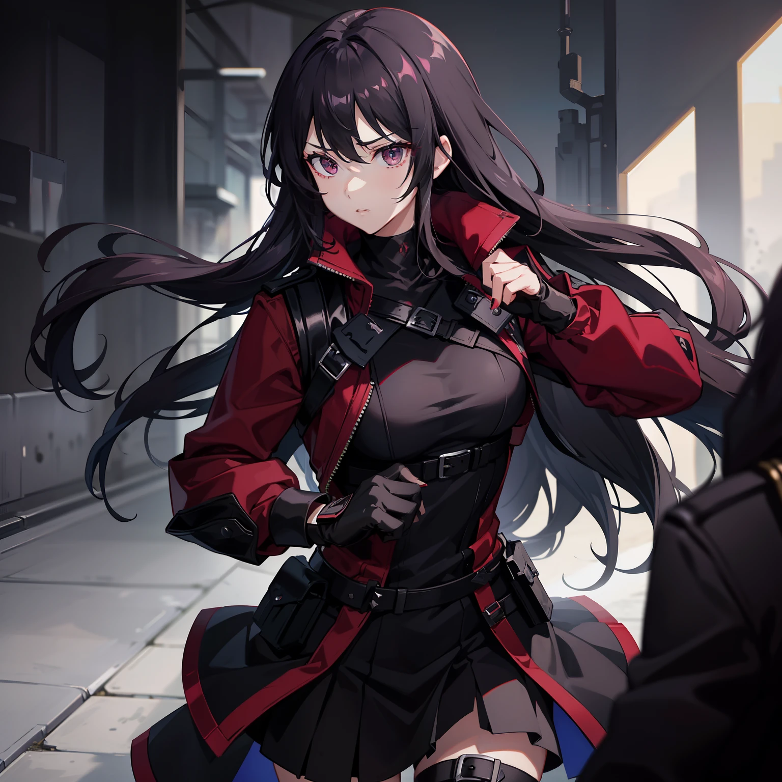 anime image:Assassin Girl
Hair color:Dark black or burgundy
Eye color:Cool red or deep purple
Dress up:She wears a tight black leather coat,Finished with black boots and tactical gloves。She may also be wearing a black mask or face covering,Used to hide identity。
Expression movements:She is usually cold and mysterious,The eyes are cold and sharp,Reveals a sharp murderous aura。When she acts,Her expression will become cold and emotionless、Focus and determination。
