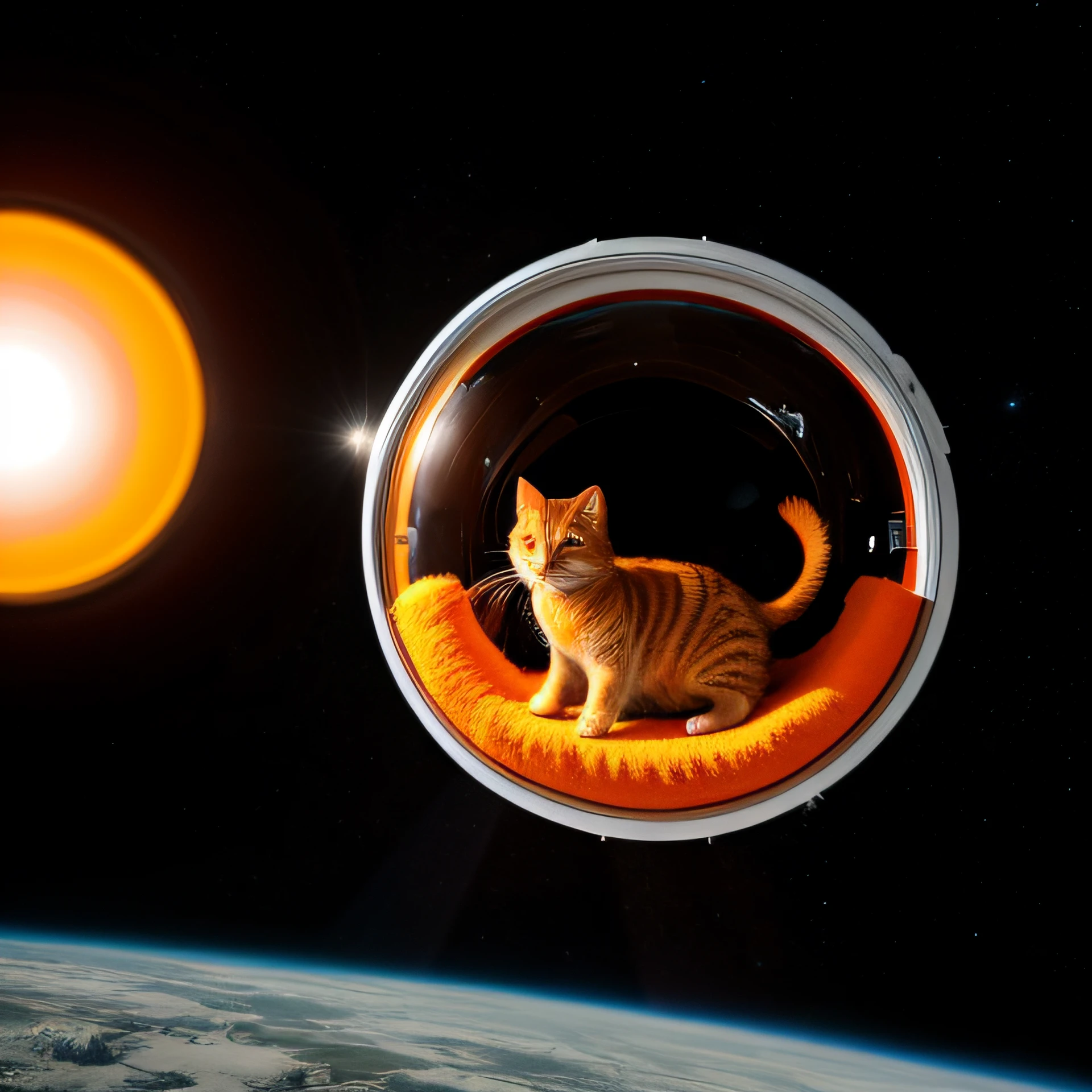 orange cat，catss，The astronaut，outerspace，Technologie，levitating，（8K，RAW photos，best qualtiy，tmasterpiece：1.2）