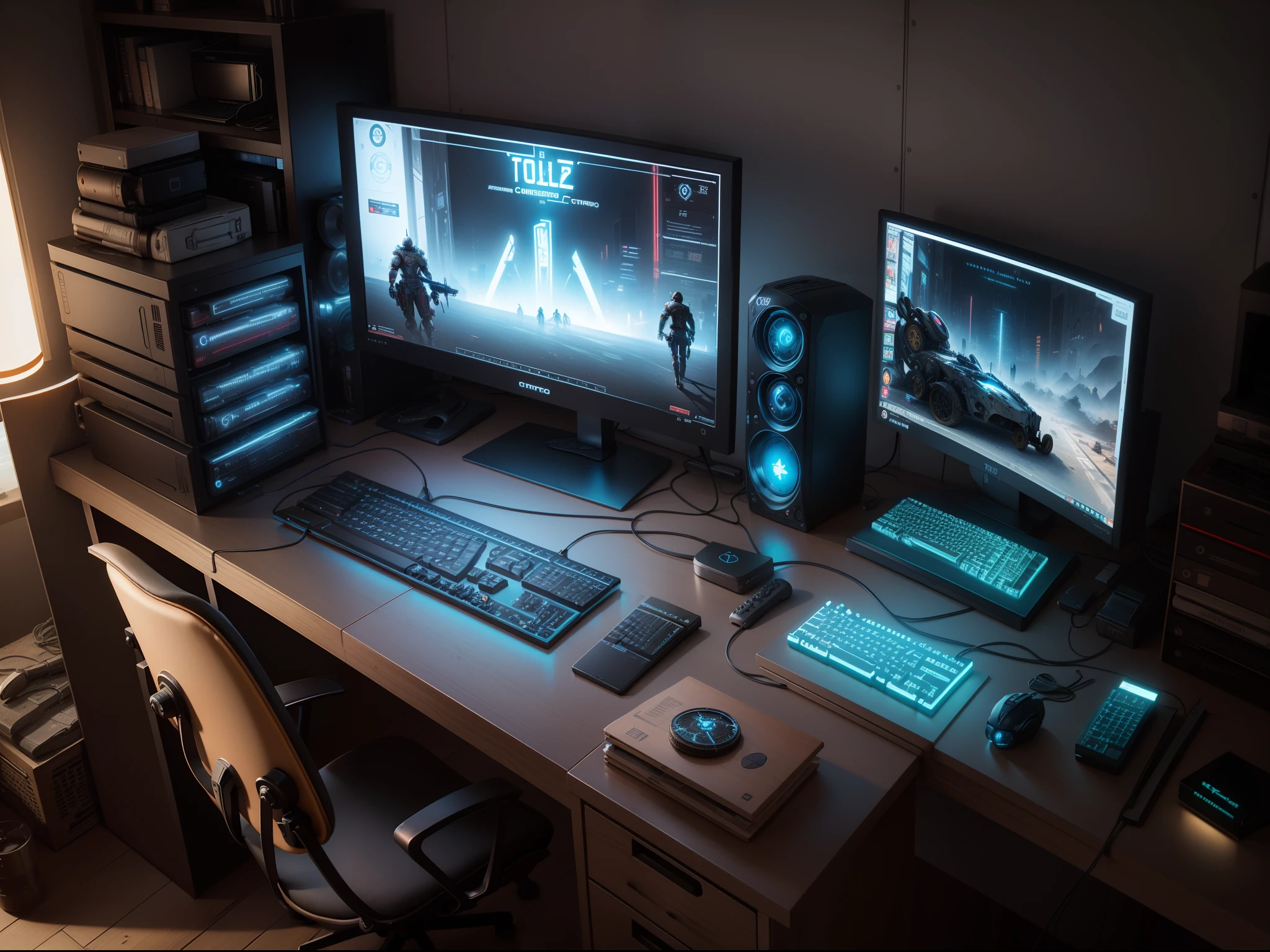 PC Gamer, Computador Gamer, Luzes gamer, battlefiled game computer, topo do computador, Steampunk
