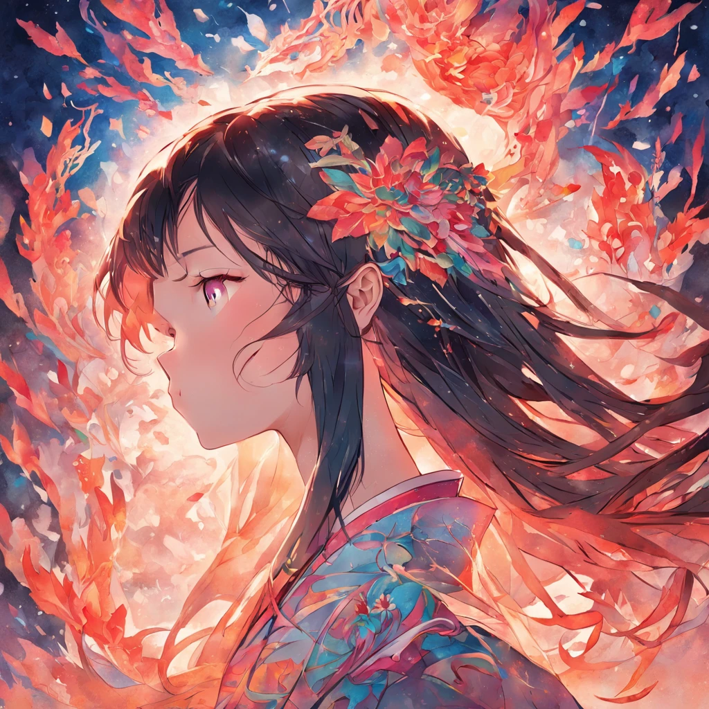 (White background:1.4),(Silhouette of a girl's head, Eyes closed, colorfull long hair, Oriental elements),(Chinese illustration:1.3,paper art:1.3, Quilted paper art:1.2),( reasonable design, Clear lines, High sharpness,Best quality, Very detailed, Masterpiece, movie light effect, 4K )