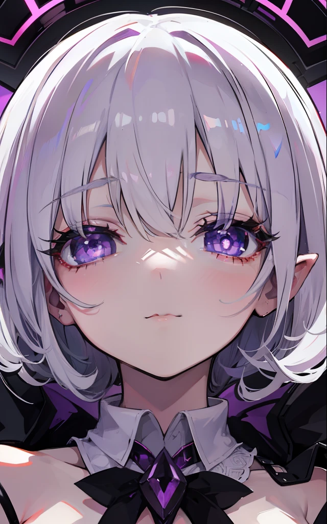 Creamy white hair,Deep purple pupils,A cute and seductive succubus girl