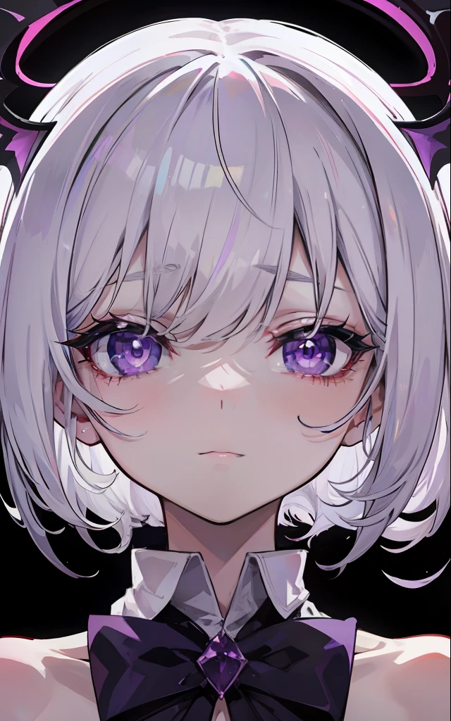 Creamy white hair，Deep purple pupils，A cute and seductive succubus girl