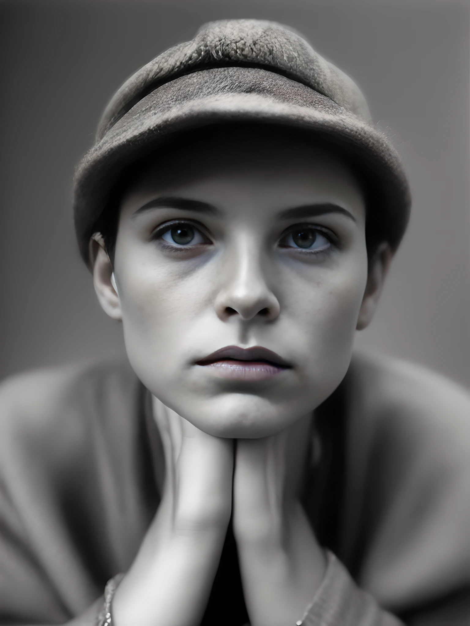 Una foto en blanco y negro de una persona, Kind and loving expression, hyperrealism photography, Retrato VFX altamente detallado, estilo de Ralph Gibson