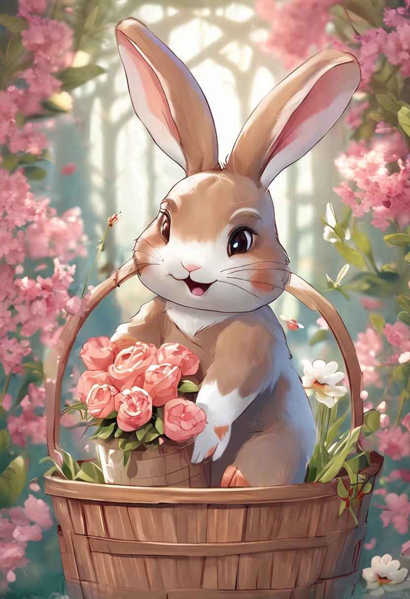 "Rabbit" you happy goddess soft cute rabbit hugging bucket flowers
