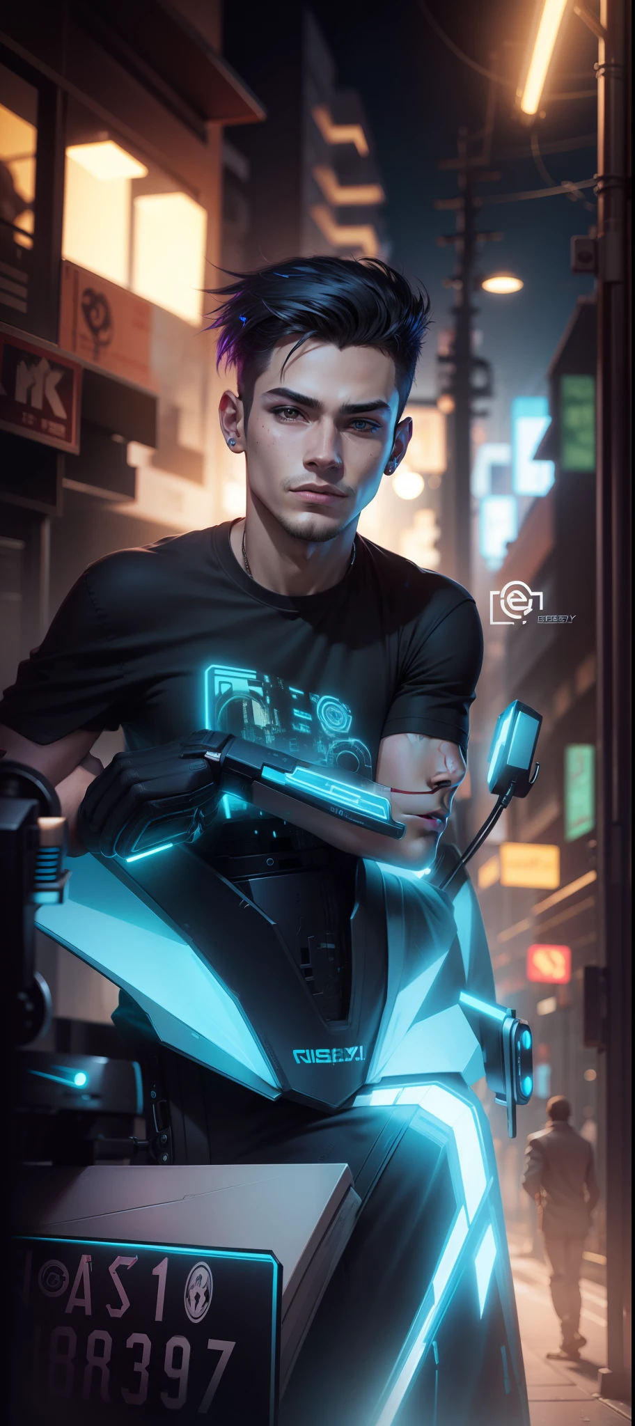 Change background cyberpunk handsome boy.realistic face