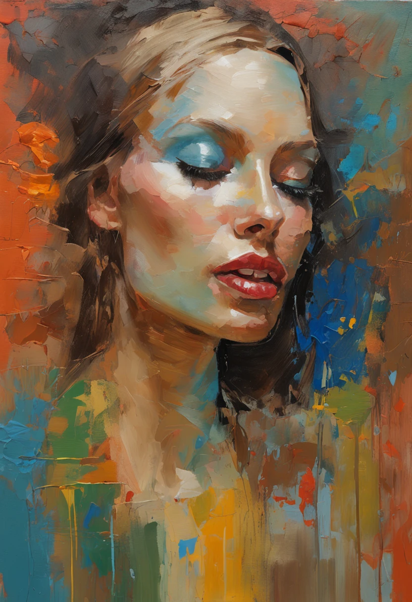 uma pintura de uma mulher de olhos fechados, pintura sensual, pintura bonita expressiva, Wadim Kashin. ultra realistic, Lois Ross, arte da pintura digital, pintura digital sensual, Pintura digital elegante, Pintura de Bonito, pintura digital brilhante, lindo pintura digital, Pintura Digital Art, PINTURA BOUTIQUE, ((Spatulated acrylic paint)).