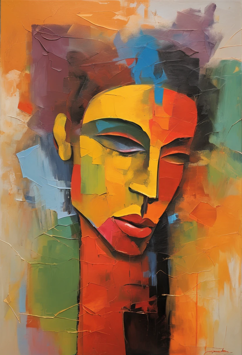 1girll，Face，Side cheeks，Big avatar，Modern art，Geometric wind，polygon，abstract artistic，Works of masters