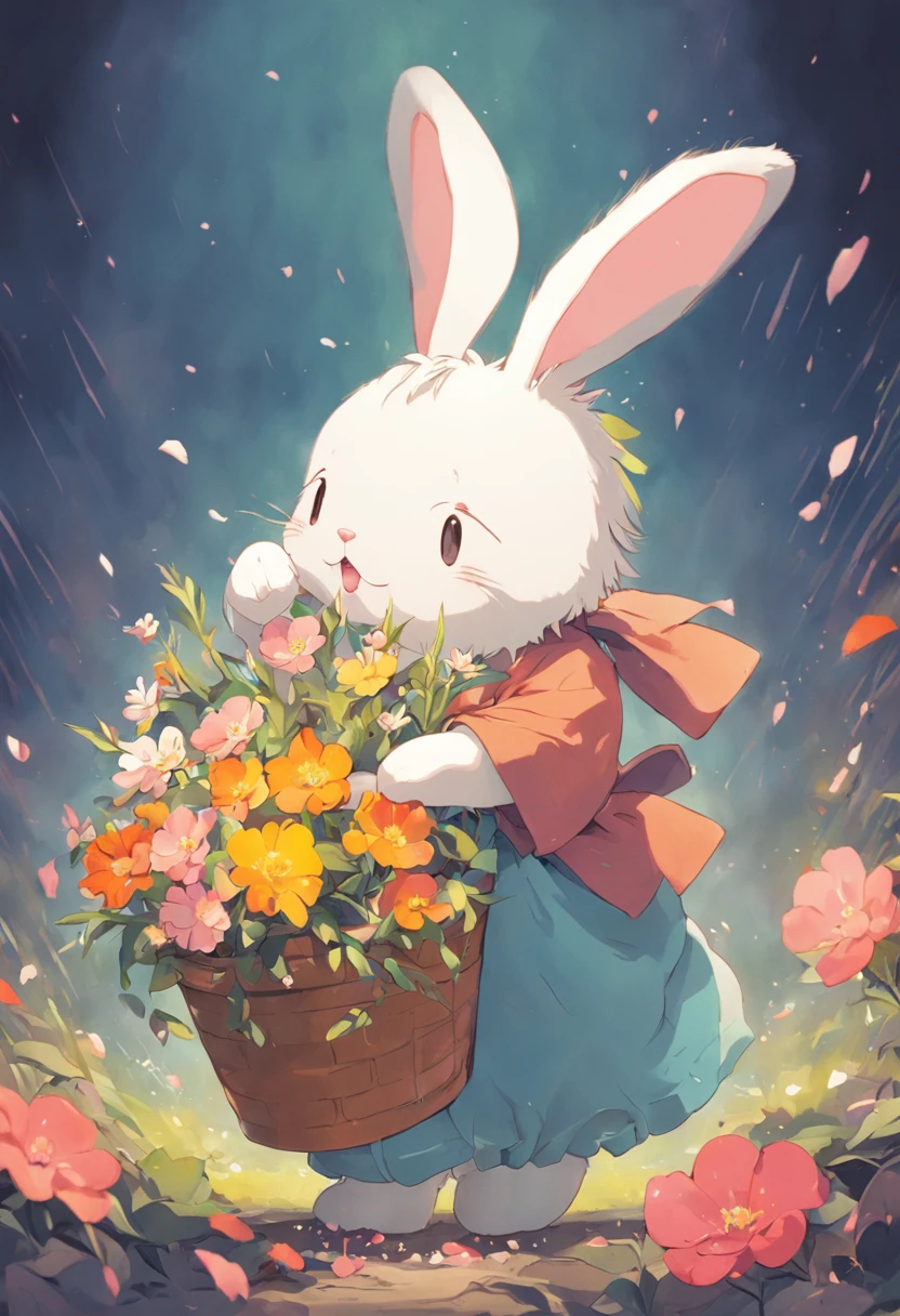 "Rabbit" you happy goddess soft cute rabbit hugging bucket flowers
