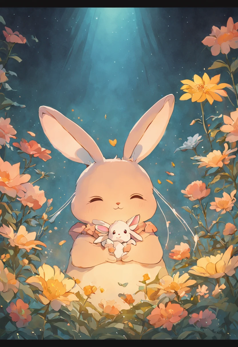 "Rabbit" you happy goddess soft cute rabbit hugging bucket flowers