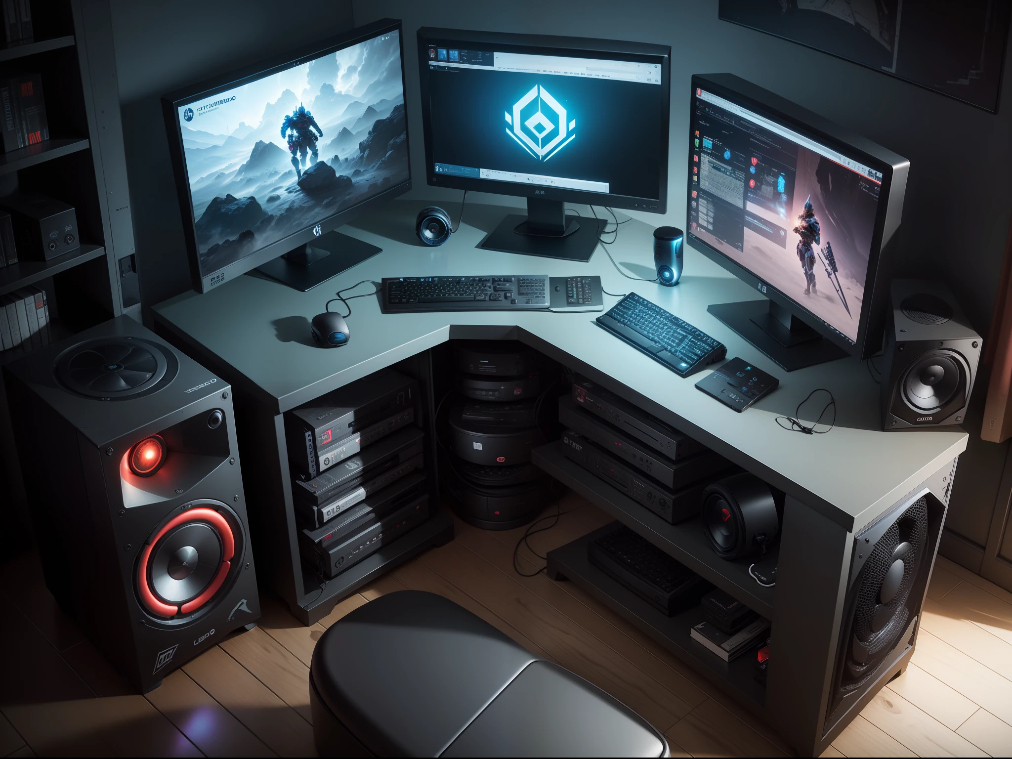 PC Gamer, Computador Gamer, Luzes gamer, battlefiled game computer, topo do computador, speakers, MarfimGoldAI