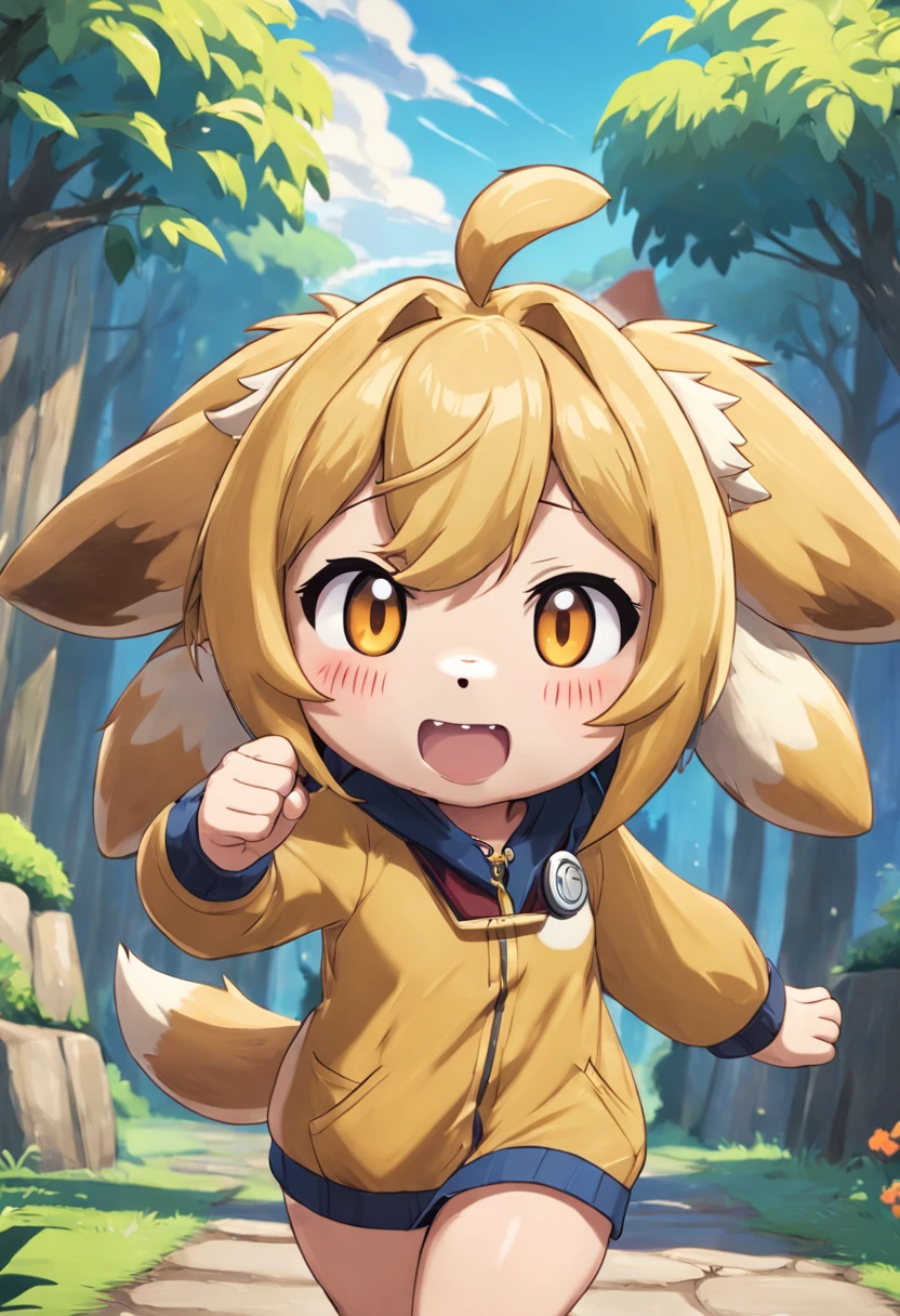 Isabelle, animal crossing, cute, happy, nsfw, best quality, crisp, high res, beautiful, small breasts, furry, anthro, sharp image, focus, paws, chibi, short, adorable, furry body, closed mouth, coveralls,