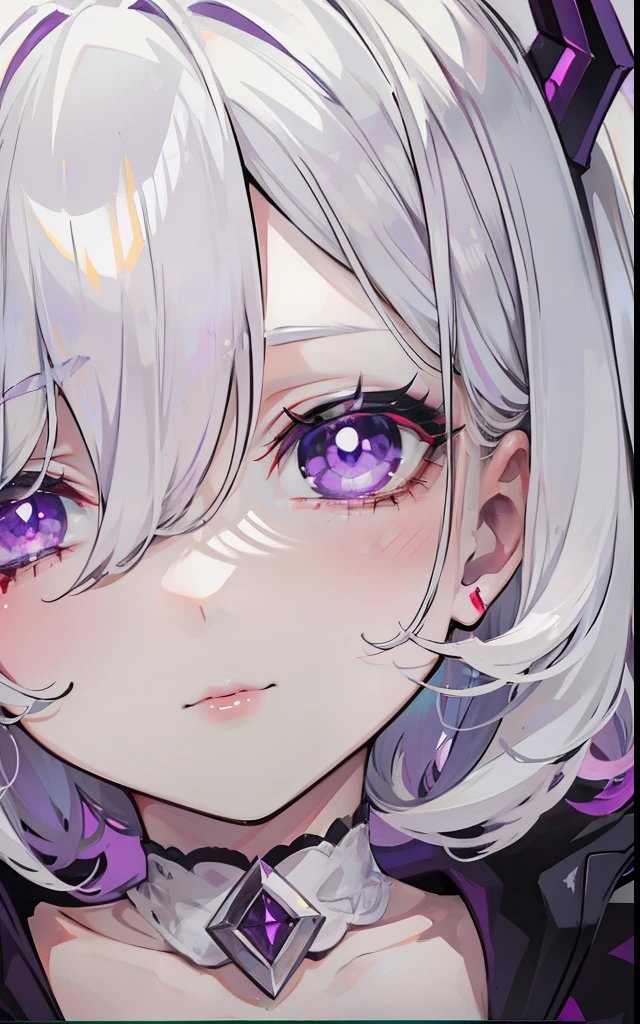Creamy white hair,Deep purple pupils,A cute and seductive succubus girl