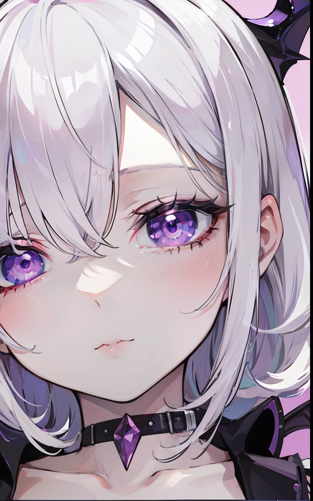 Creamy white hair，Deep purple pupils，A cute and seductive succubus girl