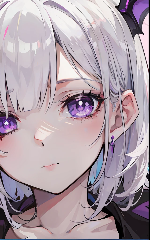 Creamy white hair，Deep purple pupils，A cute and seductive succubus girl