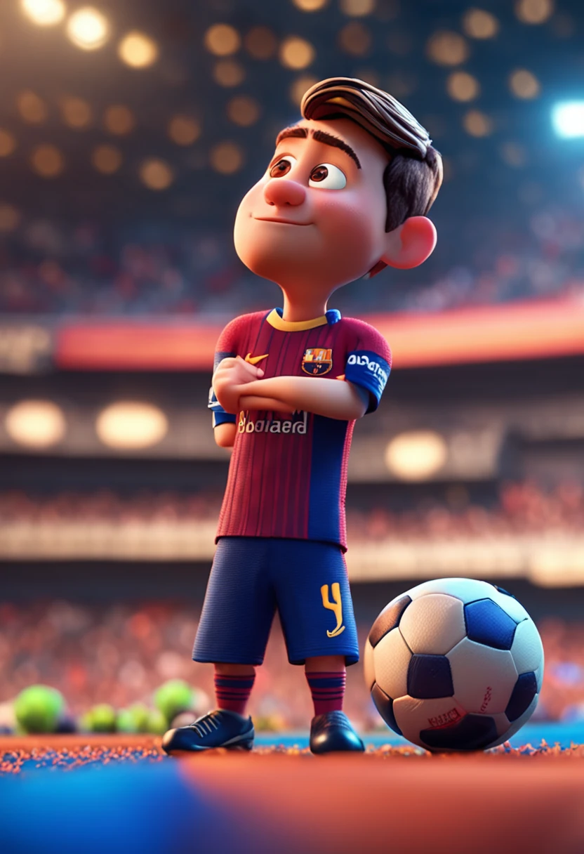 Lionel Messi, (pixar style) (masterpiece:1.2) (bokeh) (best quality) (detailed skin) (detailed texture) (8k) (claymation) (cinematic lighting) (sharp focus