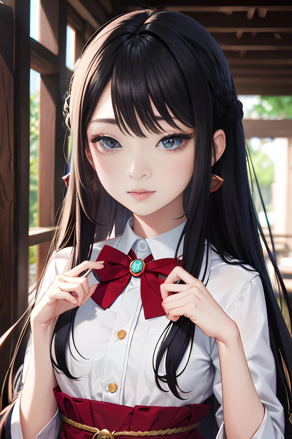 Tsuruta Ichiro, Olhos estreitos, 1girl em, Allback、cabelo curto、testa、Reluctance、Um cabelo escuro、Solo de cabelo enfiado, vaqueira, vestido vermelho, ((mamas do miolo)), Olhos de fenda finos、olhos cinzentos azuis, random colored hair, Luvas, vestir, jewelries, Brincos, olho afiado、luva vermelha, Bosques de Cotovelo,Raise your hands and tie your hair back, random color, random colored dress, de lado, maquiagem, olhos esguios、batom, Complex petal pattern, luz de aro, luz de fundo, cor pastel,