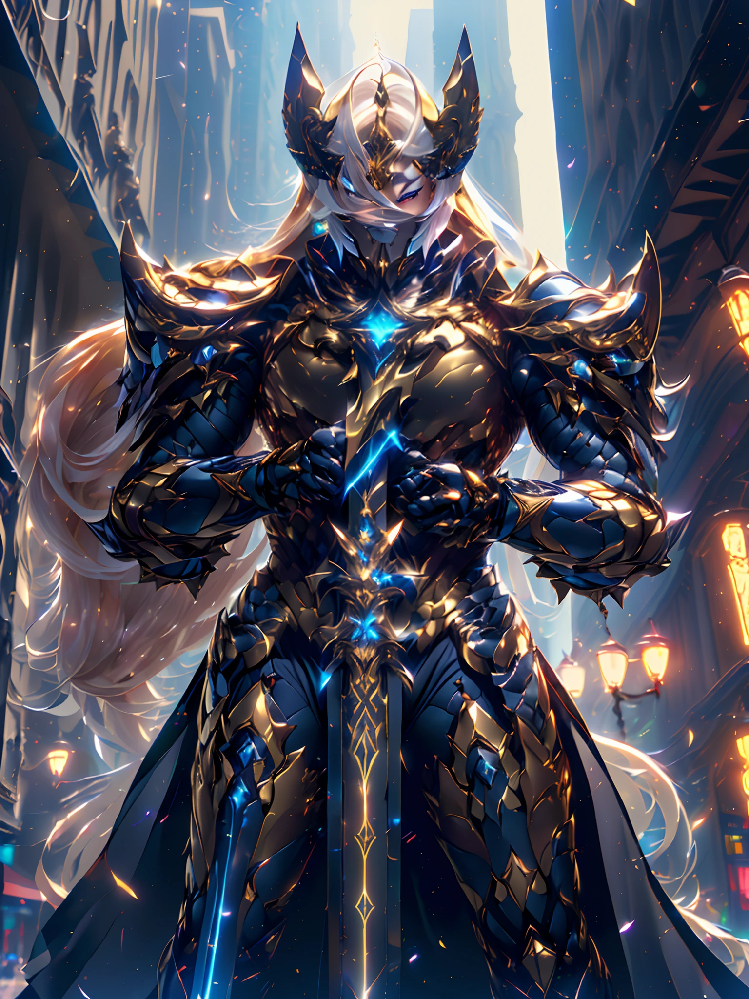 divine sword with golden light, golden aura