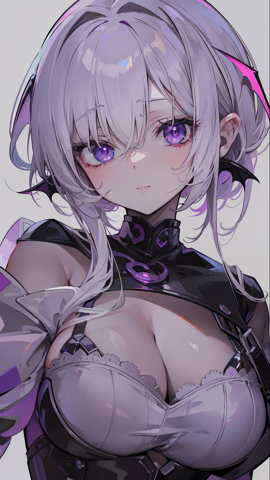 Creamy white hair,Deep purple pupils,A cute and seductive succubus girl