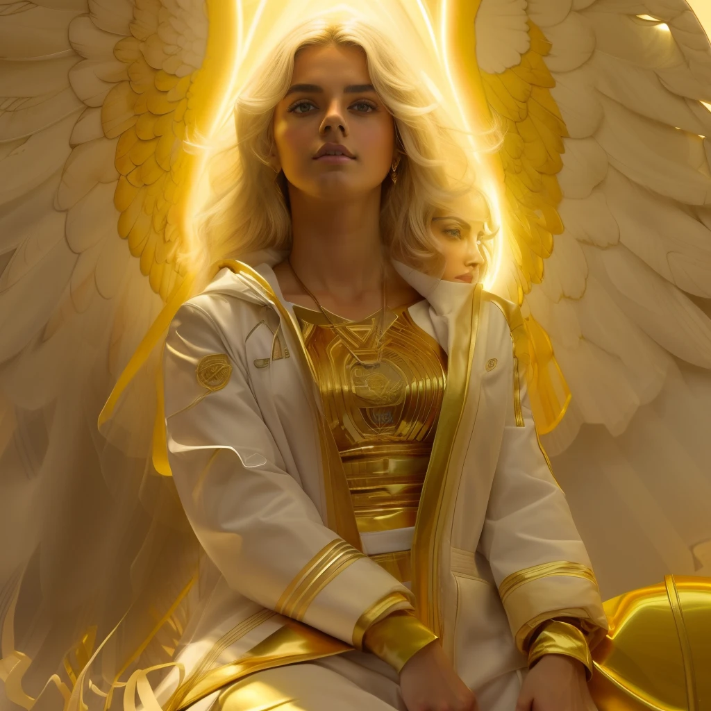 ((Male Custodian Angel. 19 years old))) ((( Con una cara seria y piadosa. Con una mirada dulce y tierna))) (obra maestra, calidad superior, mejor calidad, arte oficial, beautiful and aesthetic: 1.2), (1girl), extremadamente detallado, (Arte fractal: 1.3), colorido, highest detailed, Cara perfecta, parte superior del cuerpo, HDR, (orando: 1.3), (golden lines of white coat: 1.2), galaxia, (rayas de luz), eye-catching visuals, (dynamic stripes, senderos luminosos: 1.2), colores vibrantes,