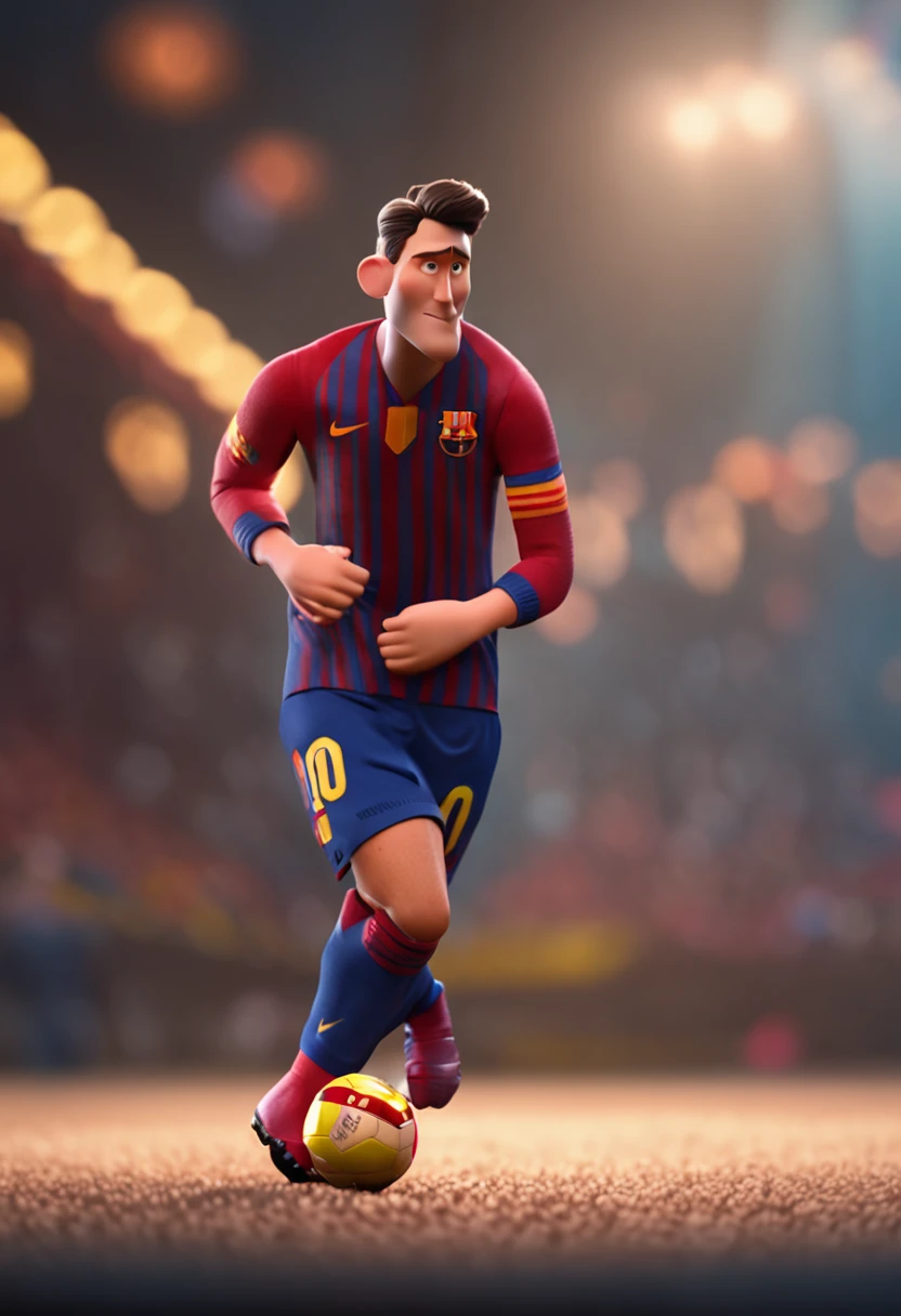 Lionel Messi, (pixar style) (masterpiece:1.2) (bokeh) (best quality) (detailed skin) (detailed texture) (8k) (claymation) (cinematic lighting) (sharp focus