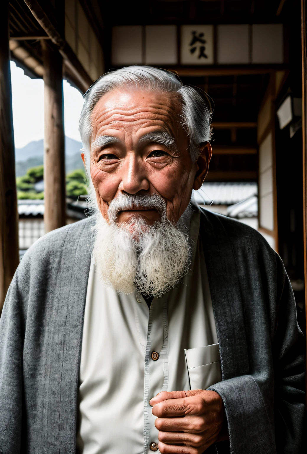 RAW photos of old man in Japan, Cinematic, detaile, Photorealistic, hyper realistic photography, 8K UHD, Digital SLR, Soft lighting, High quality, Film grain, FUJI XT3, (masutepiece),