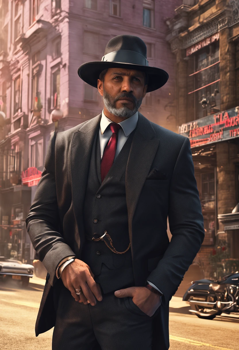 Man with suit and black hat, melhor qualidade, 8k, ultra realista
