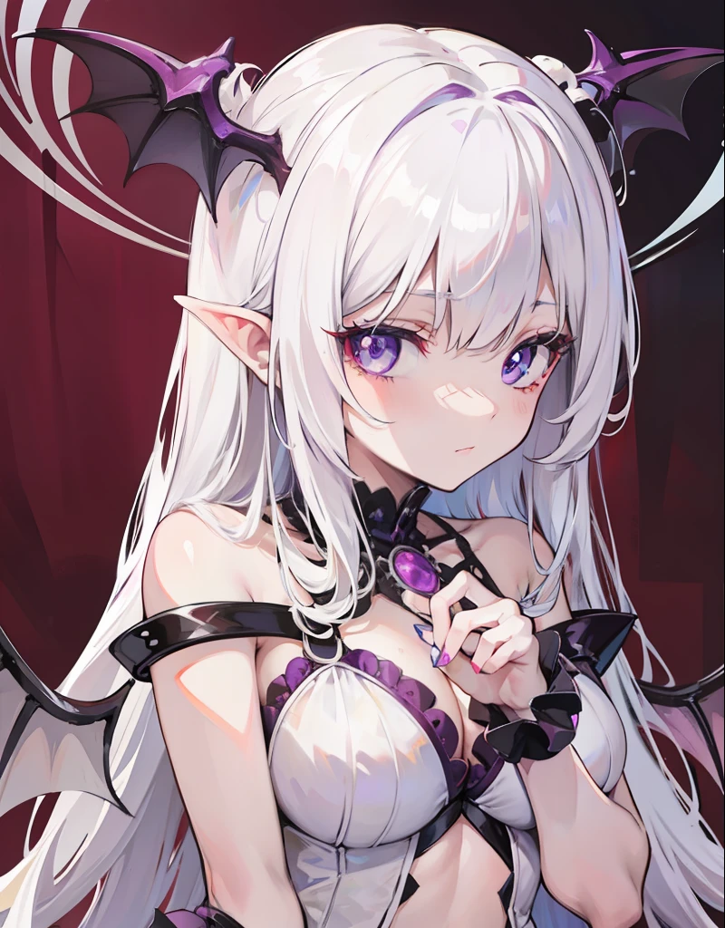 Creamy white hair,Deep purple pupils,Cute and seductive succubus girl