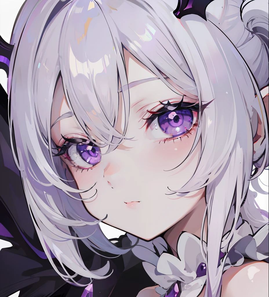 Creamy white hair，Deep purple pupils，A cute and seductive succubus girl