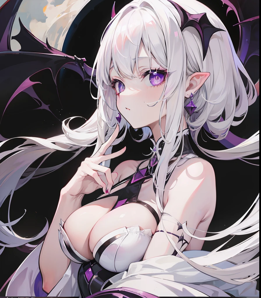 Creamy white hair,Deep purple pupils,A cute and seductive succubus girl