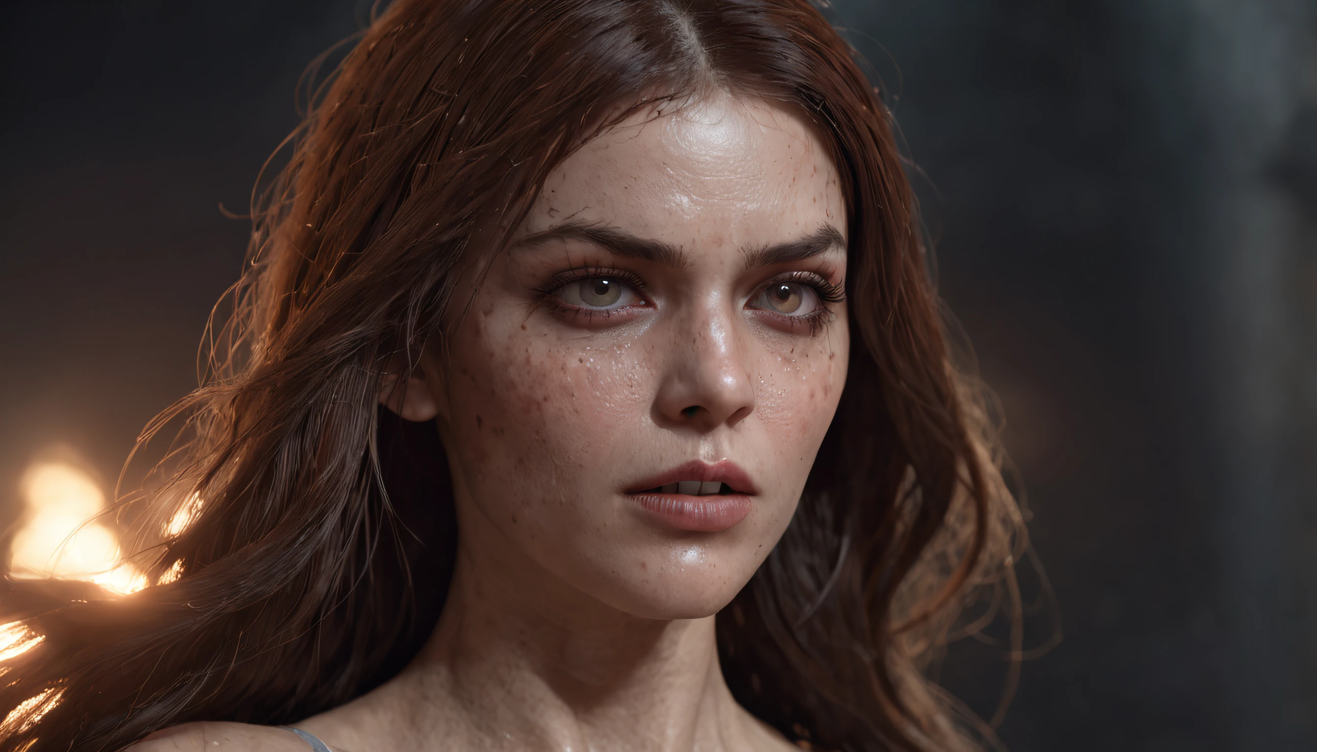 (the last of us:0.9), (Ellie:0.9), natural hair, realistic portrait, 4k, supreme detail, highly detailed, artstation, smooth, sharp focus, cinematic lighting, facing the camera, dark studio, rim lighting, two tone lighting, dimly lit, low key,