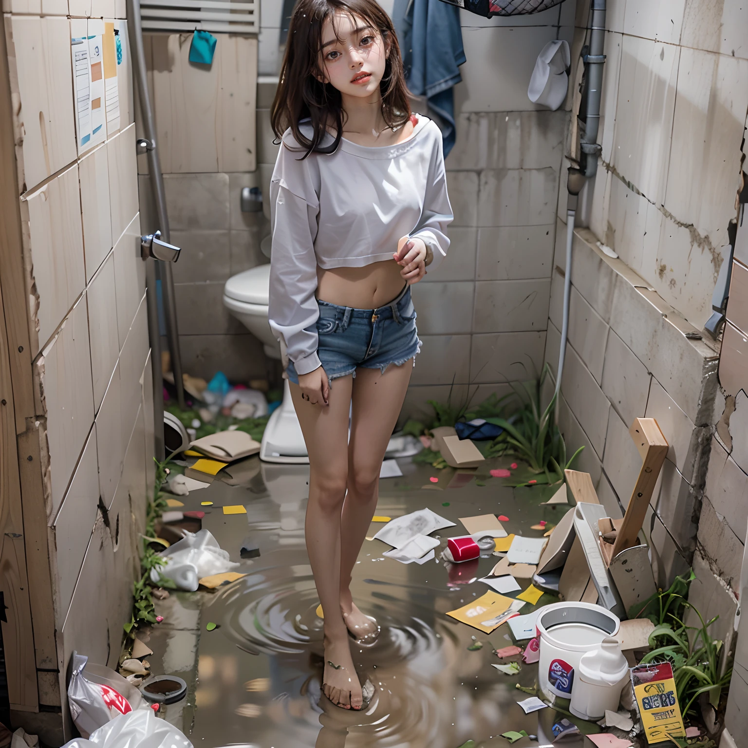 abandoned toilet,Garbage all over the ground,An 18-year-old South Korean girl is randomly ?????,Very beautiful body,Slim legs,very beautiful long slim legs,exhibitionists,Random exposure of her ????????