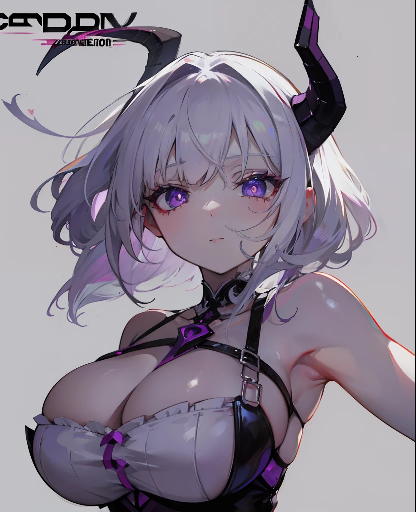Creamy white hair,Deep purple pupils,A cute and seductive succubus girl