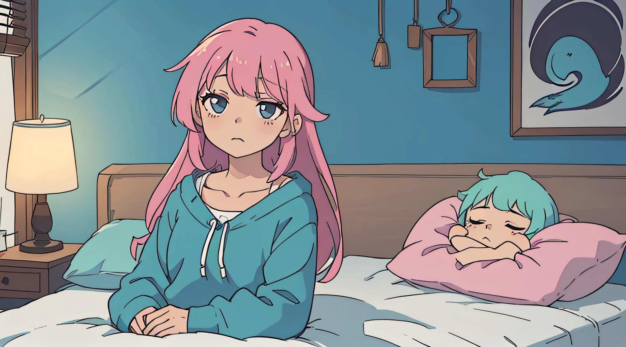 personagem de anime deitada em uma cama em um quarto com uma janela, anime moe artstyle, acampamento yuru anime, looking distracted, estilo anime 4K, Acampamento Yuru, 8k!!, menina anime sedutora, menina descansando, 8k!, garota de anime, Fotos A-1, sombreamento estilo anime plano, sleepy expression, she has a distant expression