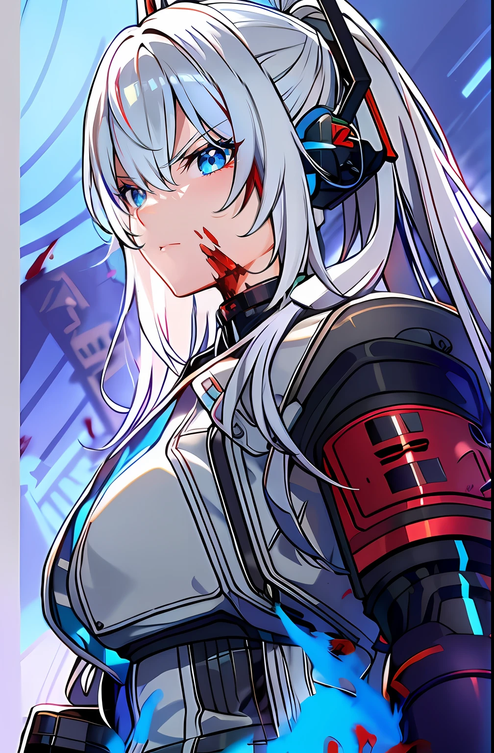 anime girl with white hair and blue eyes holding a sword, cyborg - girl with silver hair, best anime 4k konachan wallpaper, kantai collection style, cyberpunk anime girl mech, from the azur lane videogame, angry female cyborg, broken beautiful female android!, ssss.gridman, style of ssss.gridman (2018)