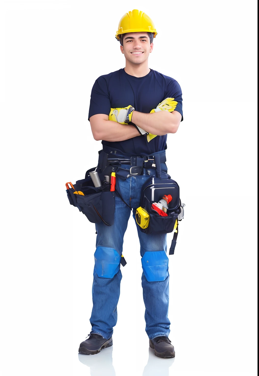 Homem de capacete e equipamento de trabalho posando para uma foto, vestindo uniforme de encanador, correia de ferramentas, correia de ferramentas, construction, bem como o faz-tudo, roupas de trabalho, carpinteiro, roupas de trabalho, Mechanicalgirl, engenheiro, trabalho profissional, maintenance, Man?, tiro de comprimento de corpo inteiro, foto de marketing, profissional, muito profissional, imagem profissional, homem atraente