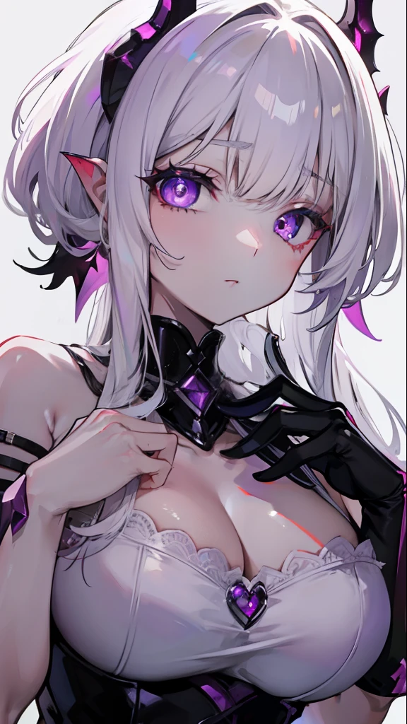 Creamy white hair，Deep purple pupils，Cute and seductive succubus girl