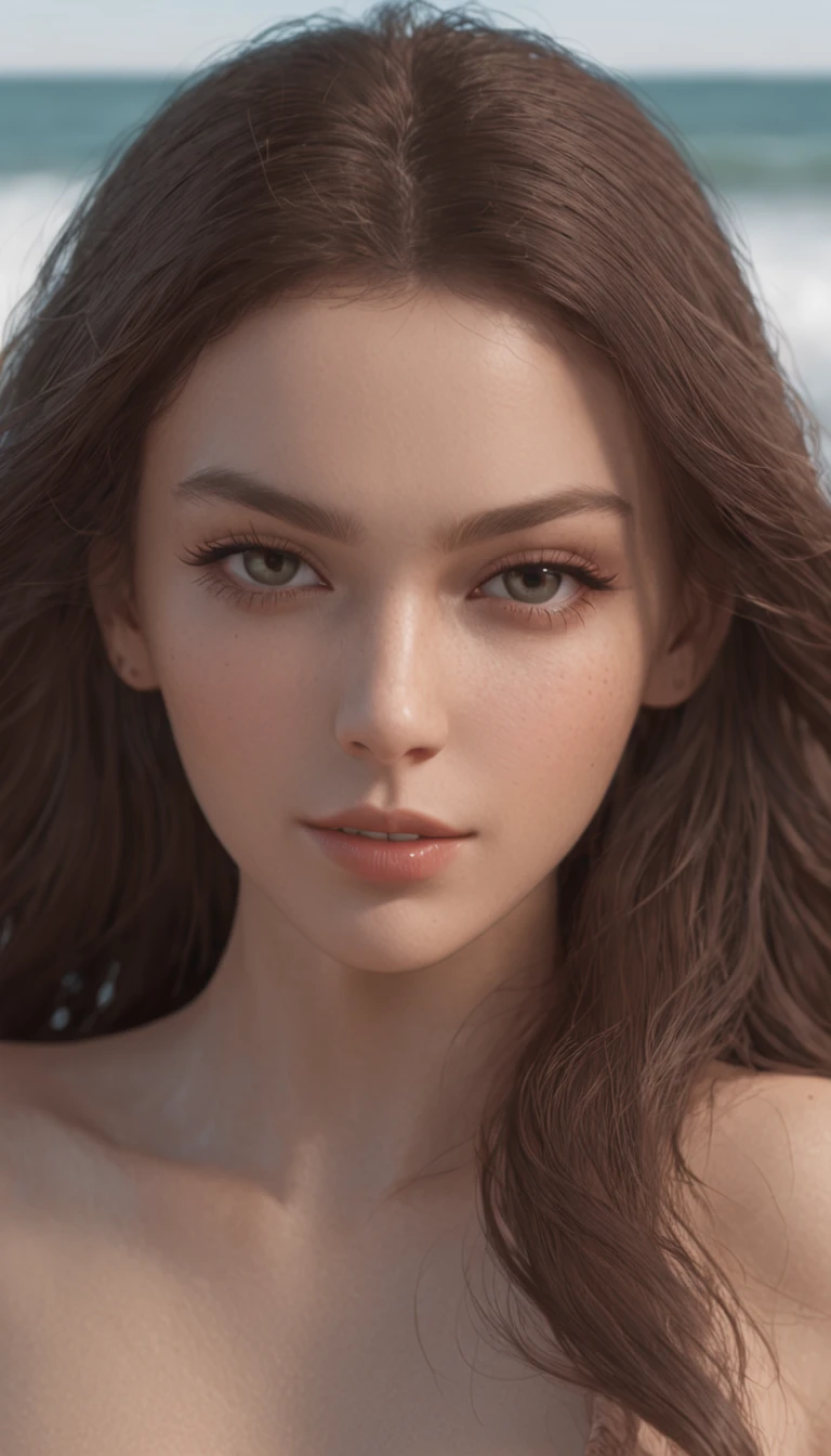 in beach, Girl frolicking in the waves, well-defined body, Beautiful butt, Realistic skin and hair textures, Unreal Engine 5