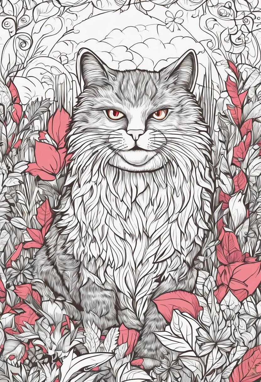(extremamente detalhado, desenho de alta qualidade, magnificent work),adorable cat, pintado com cores alegres, capa de livro para colorir.