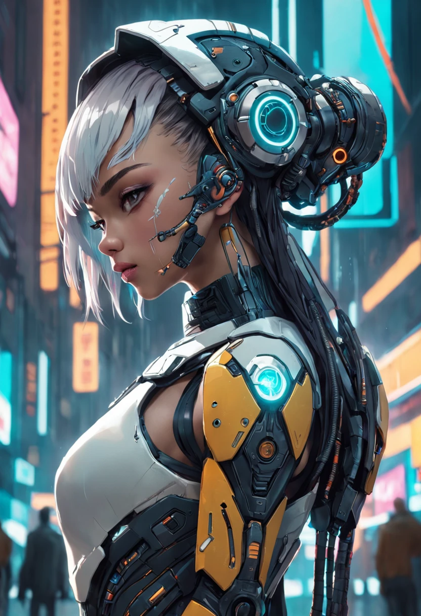 There's a woman wearing a futuristic helmet, arte cyberpunk inspirada em Hedi Xandt, trending in cgsociety, Afrofuturismo, alta moda cyberpunk, mulher futurista da moda, Visual futurista, Futuristic style, Cyberpunk futurista, modelo bonito da mulher cyberpunk, futuristic aesthetic, Moda futurista, aesthetic cyberpunk, Foto de moda de Cyborg, estilo cyberpunk hiper-realista, no estilo cyberpunk, Retro Future, fotografia de alta moda, Vogue Italy, lente amarela futurista, Editorial de Moda, filmada em Hasselblad H4D 200MS Digital Camera, (((Ultra realista))), (((super detalhada))).foto natural, filmed on a professional camera, corte americano, HDR, 8k.