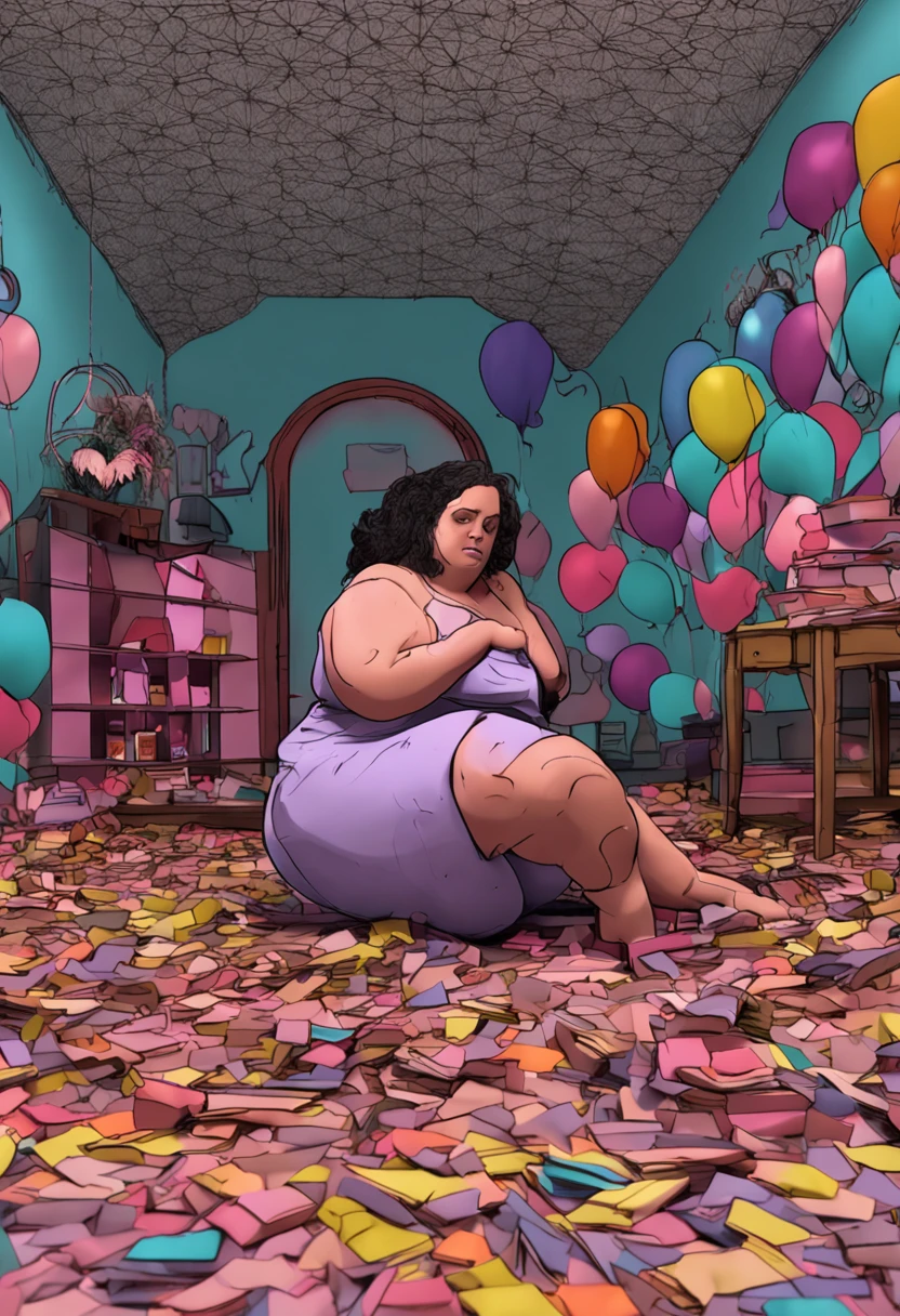 Overweight sad woman.