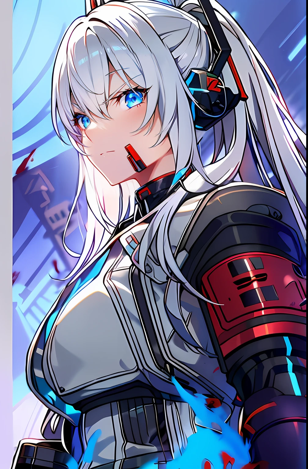 anime girl with white hair and blue eyes holding a sword, cyborg - girl with silver hair, best anime 4k konachan wallpaper, kantai collection style, cyberpunk anime girl mech, from the azur lane videogame, angry female cyborg, broken beautiful female android!, ssss.gridman, style of ssss.gridman (2018)