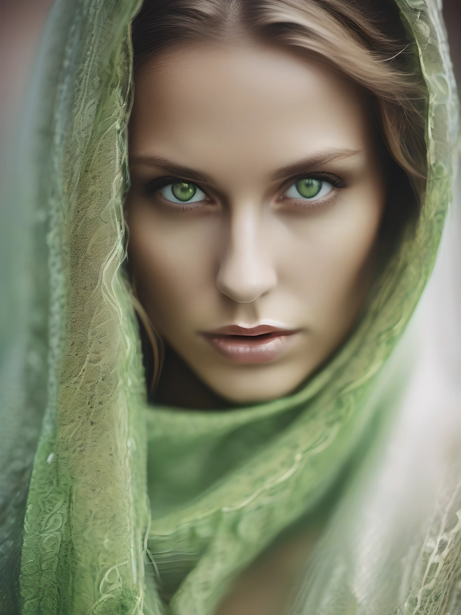 analog style, portrait photo of a beautiful swedish model , who looks at you in a Demandingly way with two beautiful green eyes She is naked and the image was taken in close-up, imperfect face,